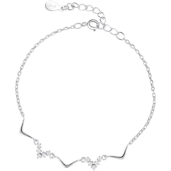 14k Gold Pretty Wave Diamonds Sterling Silver Bracelet/Anklet